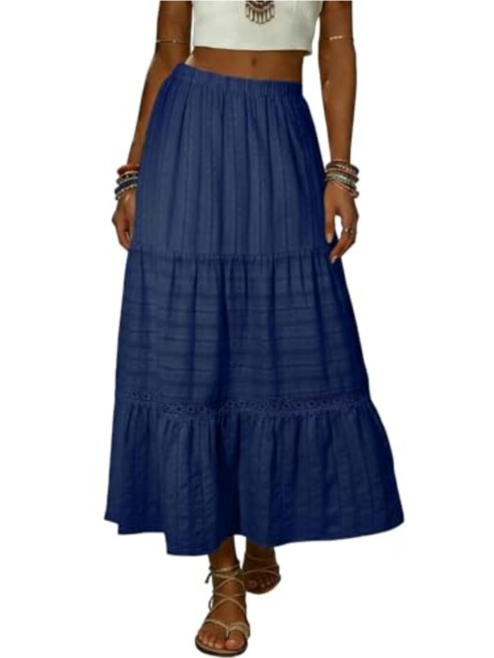 Boho Tiered High Waisted Cotton Long Flowy A-Line Skirt